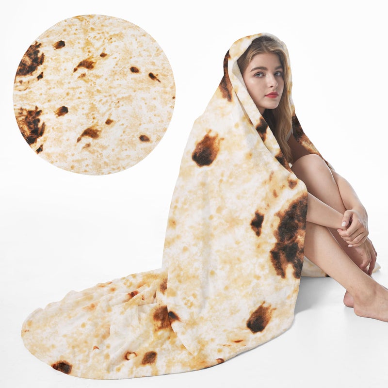 Admitrack Burrito Tortilla Blanket 60in, Double Sided Super Soft Flannel Throw, Gag Novelty Tortilla White Elephant Gift for Christmas Adults Kids Couples Parties - Image 1
